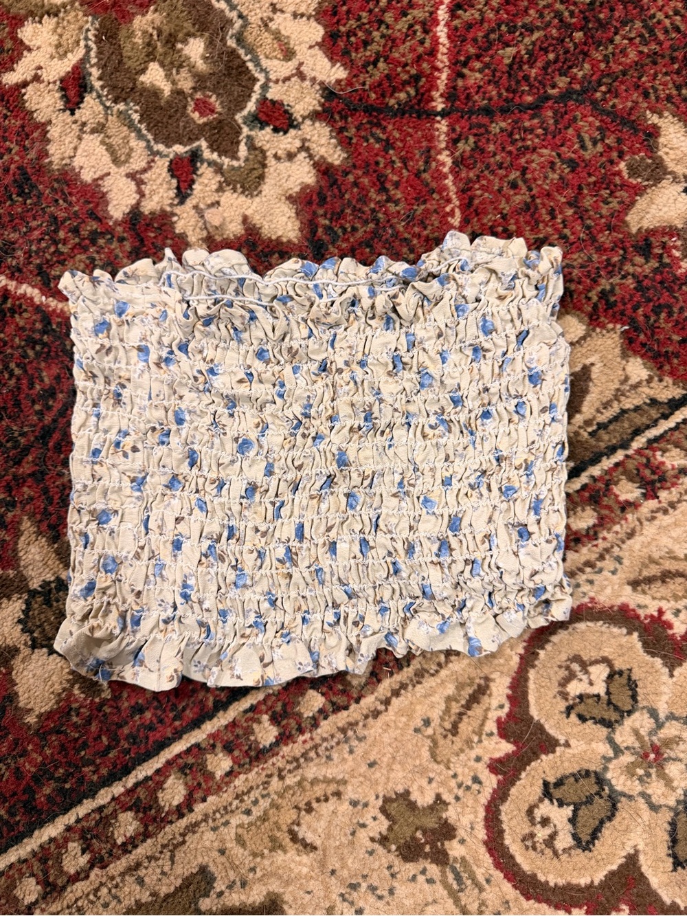 Smocked Floral Tube Top in White and Light Blue